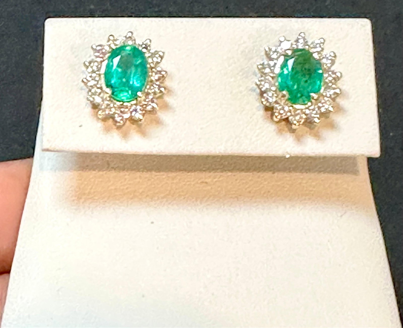 4 Ct Oval Shape Emerald & 1.5 Ct Diamond Post Back Earrings 14 Karat Yellow Gold - 10