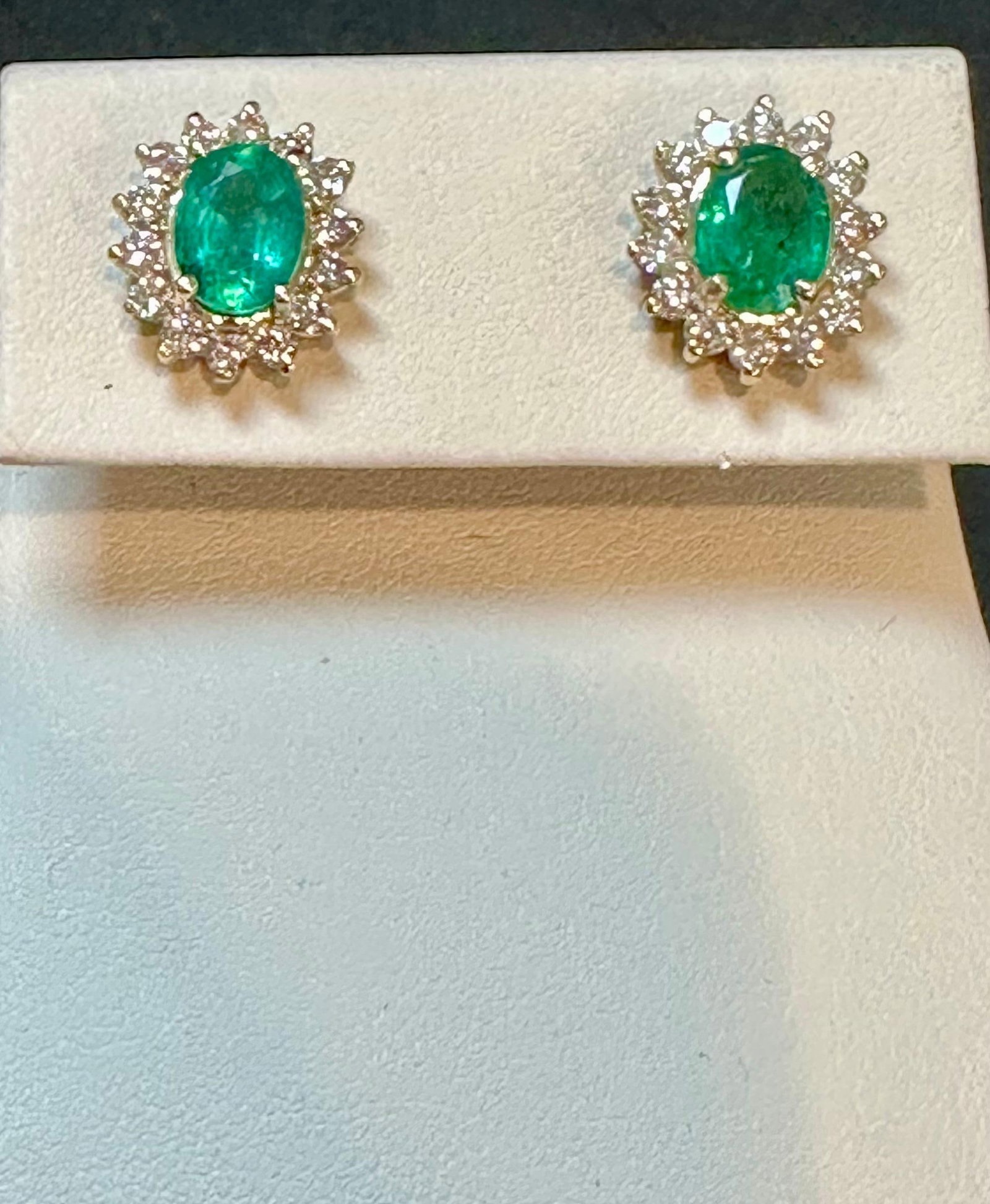 4 Ct Oval Shape Emerald & 1.5 Ct Diamond Post Back Earrings 14 Karat Yellow Gold - 12
