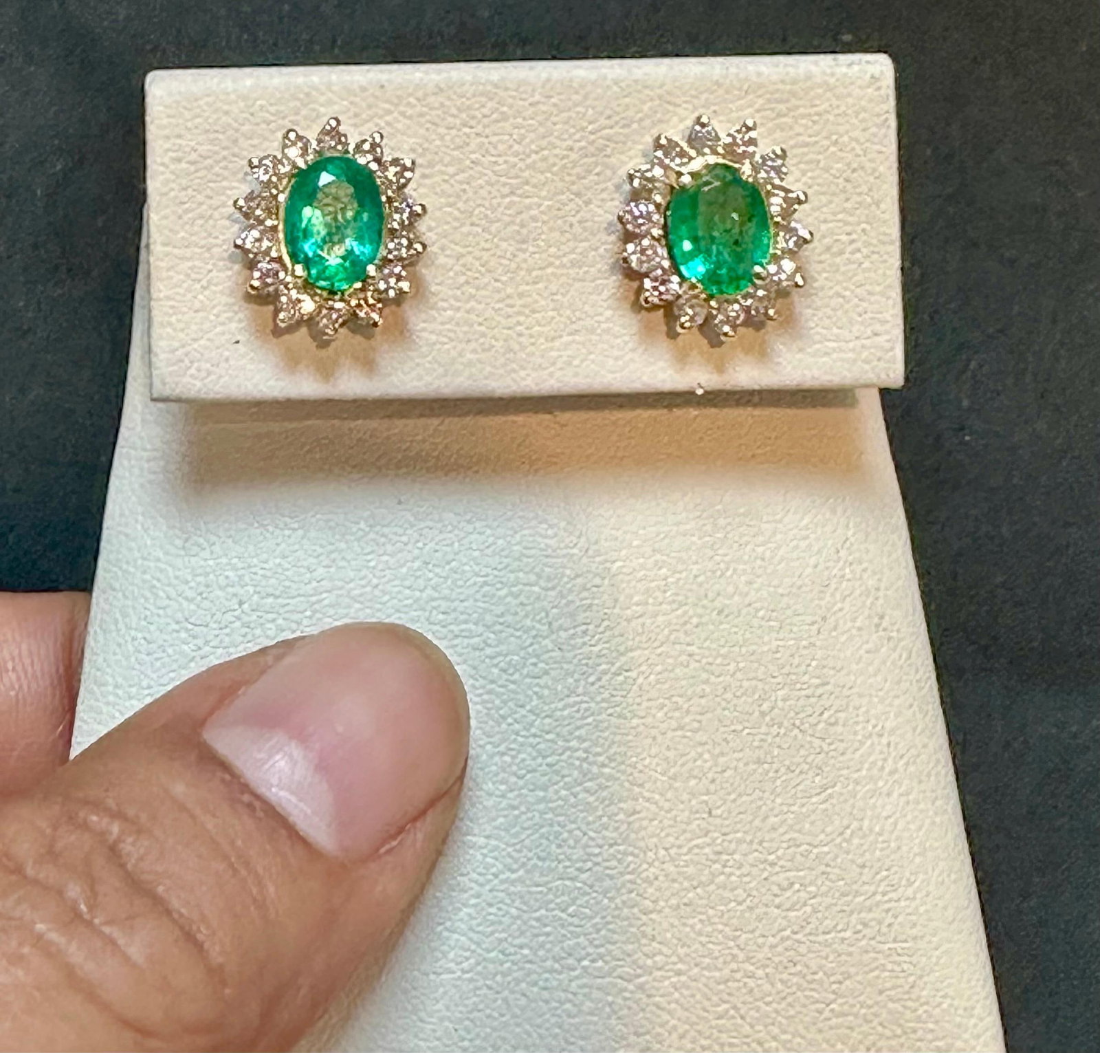 4 Ct Oval Shape Emerald & 1.5 Ct Diamond Post Back Earrings 14 Karat Yellow Gold - 14