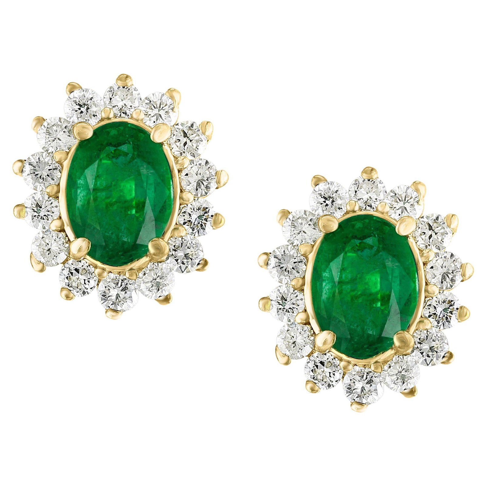 4 Ct Oval Shape Emerald & 1.5 Ct Diamond Post Back Earrings 14 Karat Yellow Gold - 15