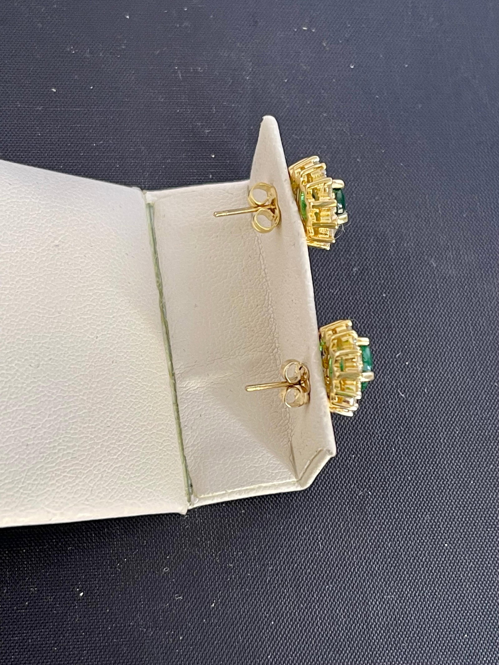 4 Ct Oval Shape Emerald & 1.5 Ct Diamond Post Back Earrings 14 Karat Yellow Gold - 2