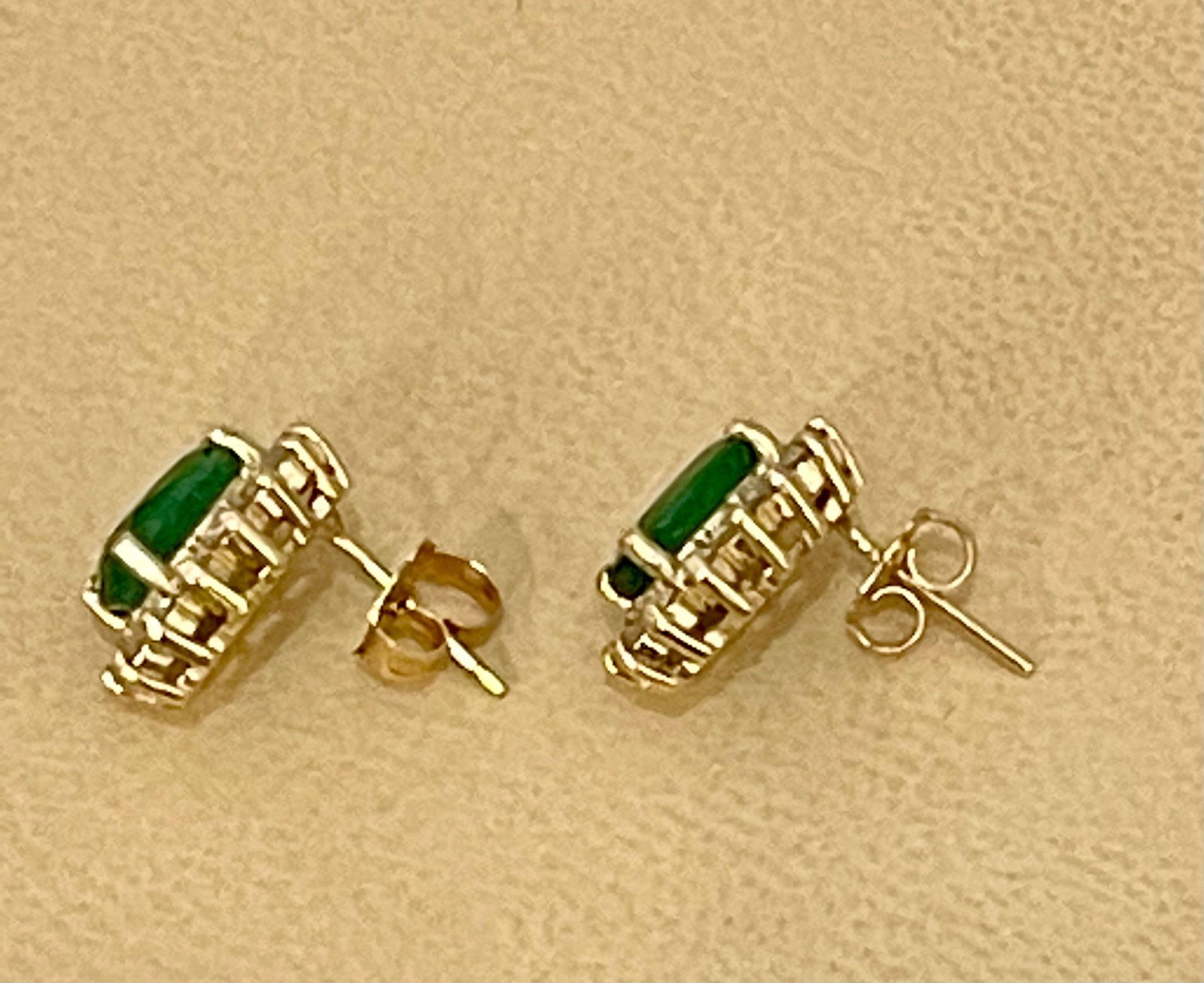 4 Ct Oval Shape Emerald & 1.5 Ct Diamond Post Back Earrings 14 Karat Yellow Gold - 3