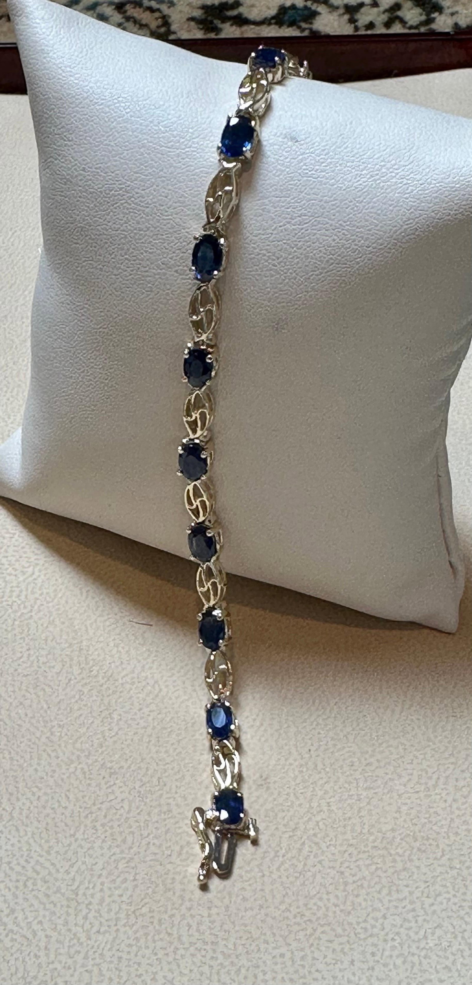 8Ct Natural Oval Blue Sapphire Tennis Bracelet 14 Karat Yellow Gold, 7 Inch Long - 11