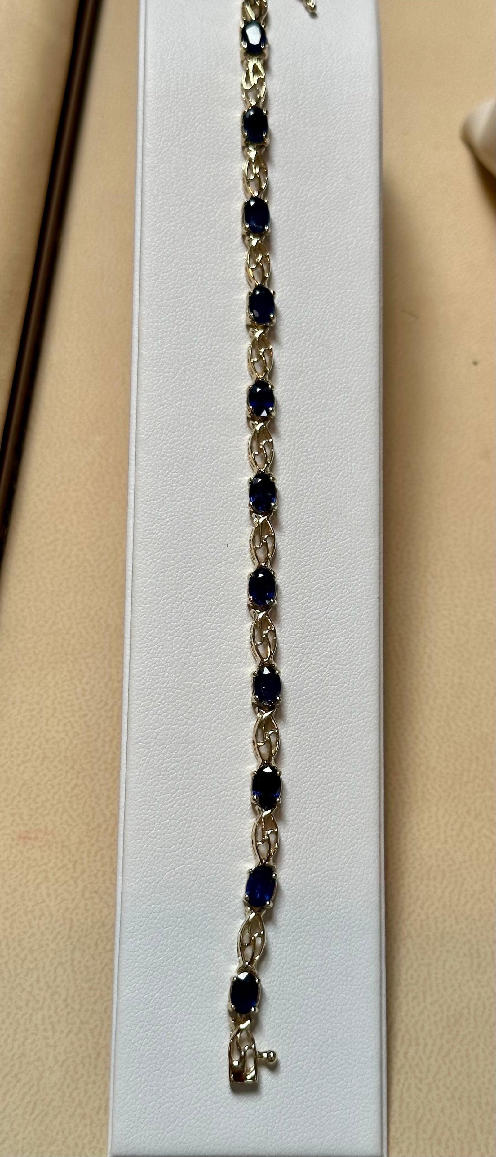8Ct Natural Oval Blue Sapphire Tennis Bracelet 14 Karat Yellow Gold, 7 Inch Long - 13