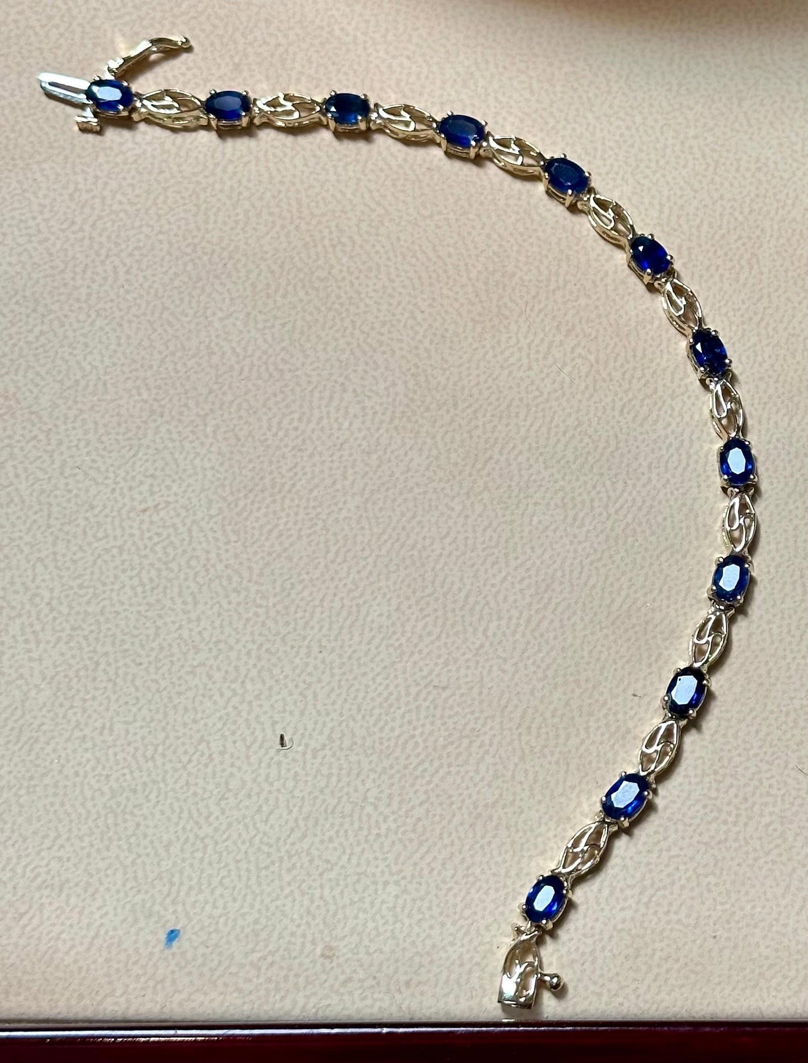 8Ct Natural Oval Blue Sapphire Tennis Bracelet 14 Karat Yellow Gold, 7 Inch Long - 17