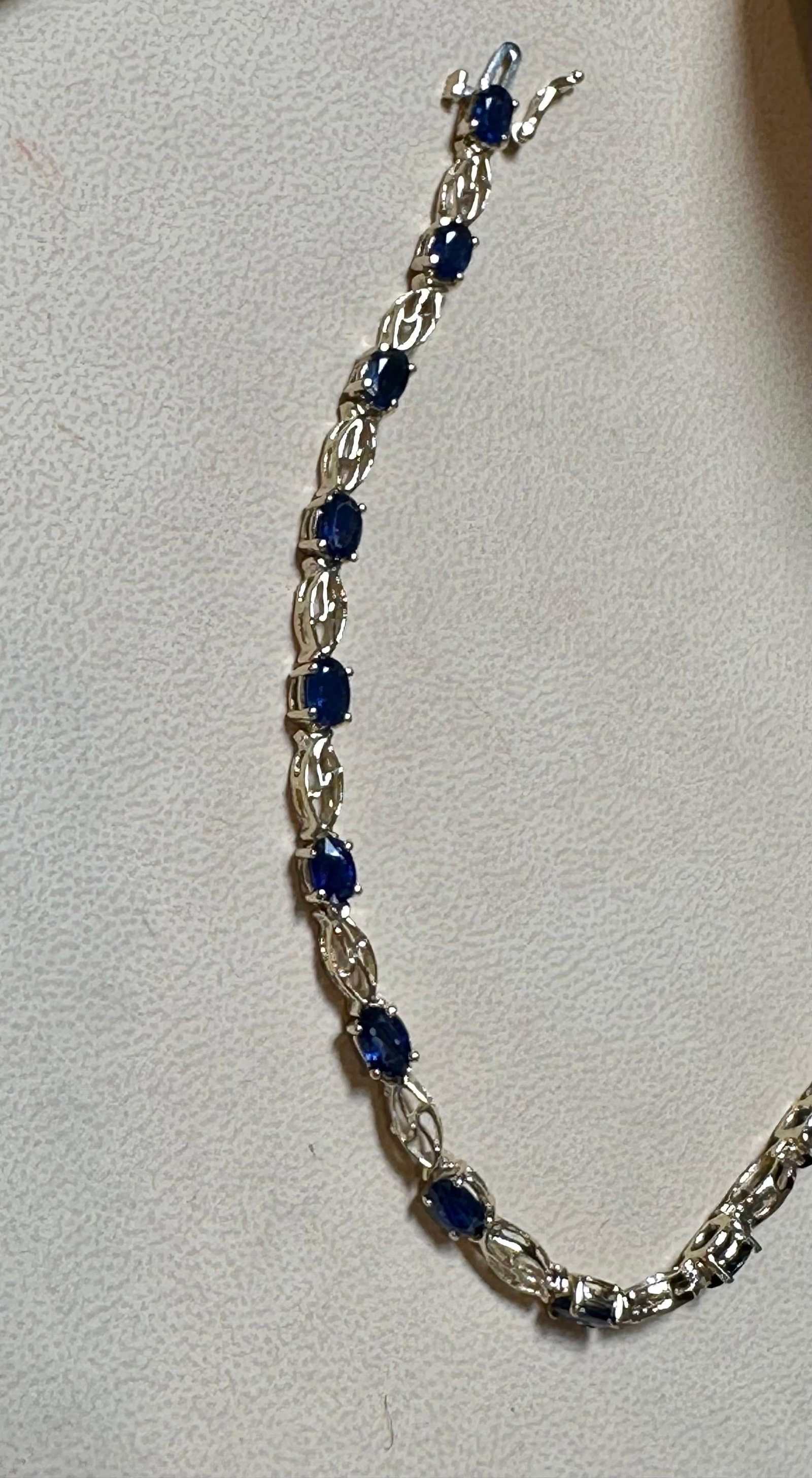 8Ct Natural Oval Blue Sapphire Tennis Bracelet 14 Karat Yellow Gold, 7 Inch Long - 3