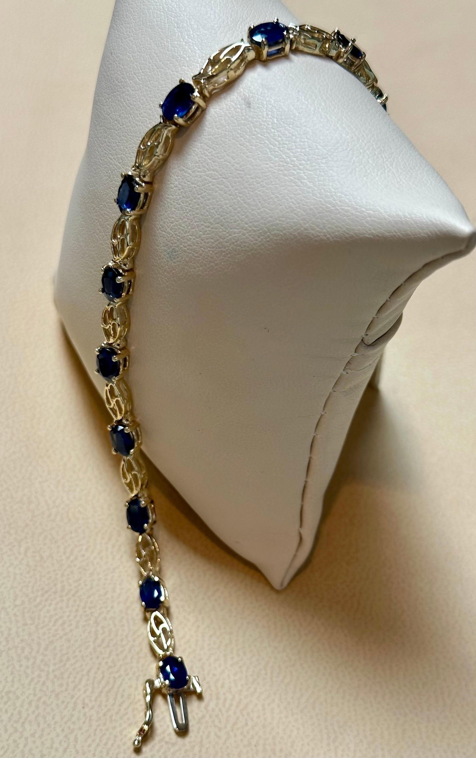 8Ct Natural Oval Blue Sapphire Tennis Bracelet 14 Karat Yellow Gold, 7 Inch Long - 4