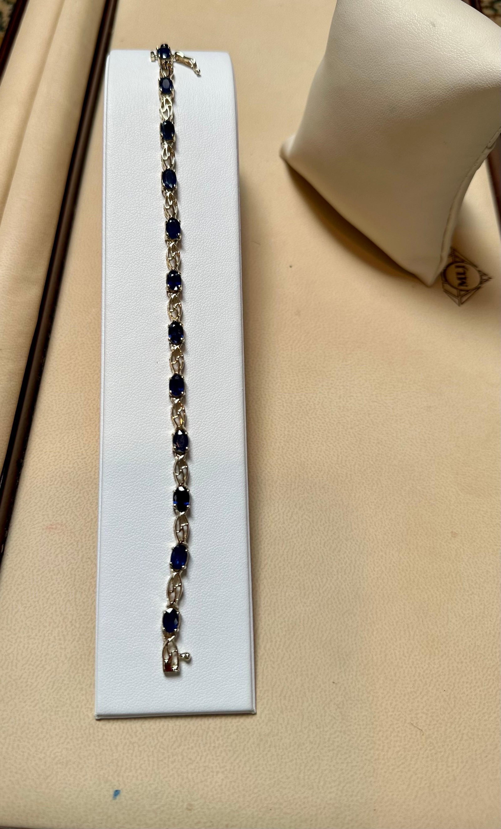 8Ct Natural Oval Blue Sapphire Tennis Bracelet 14 Karat Yellow Gold, 7 Inch Long - 6