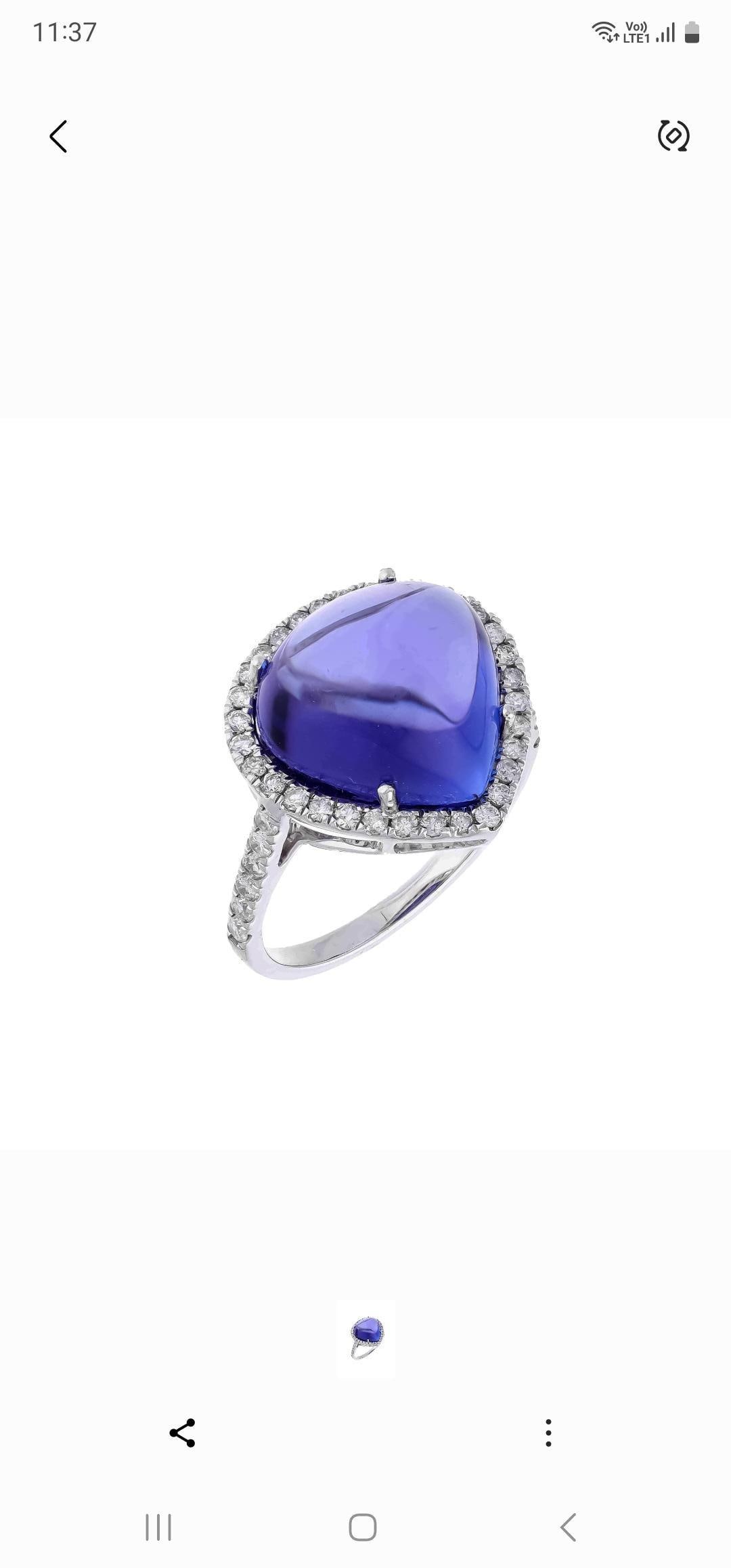 10.10 Ct Natural Tanzanite Cabochon & 0.40 Ct Natural Diamond Ring in 18KW Gold - 4