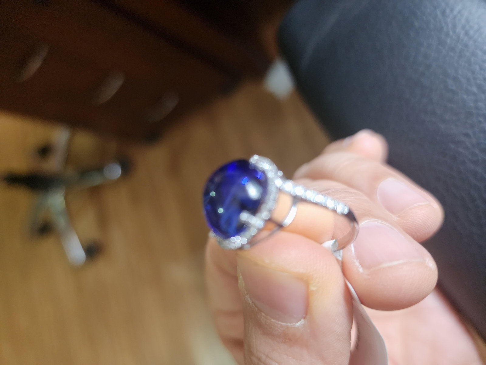 10.10 Ct Natural Tanzanite Cabochon & 0.40 Ct Natural Diamond Ring in 18KW Gold - 6