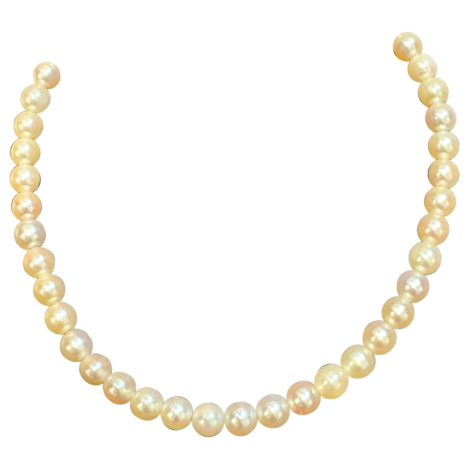 Vintage Cultured Akoya Pearl Necklace Length 14" , 18 Karat Yellow Gold Clasp - 10