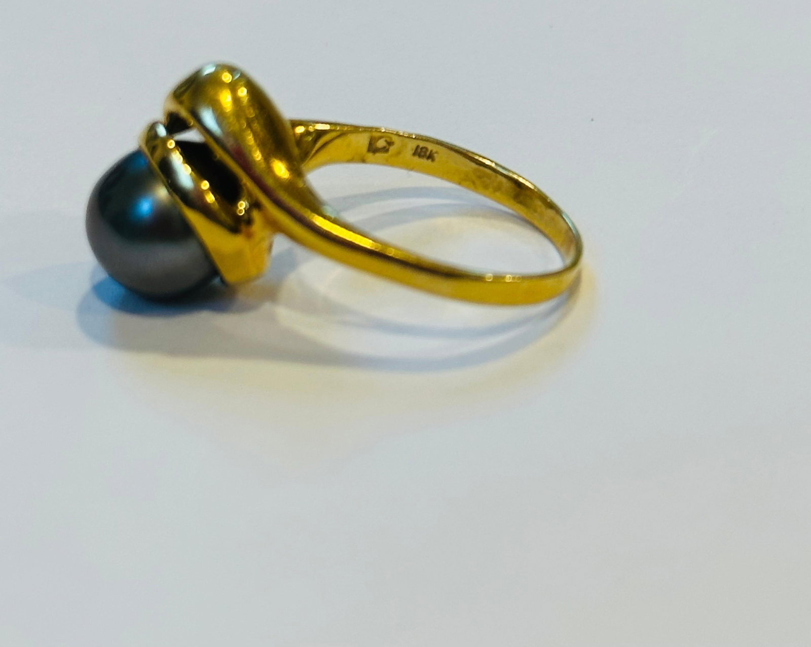 Black Tahitian Pearl 9.3 MM Cocktail Ring 18 Karat Yellow Gold - 13