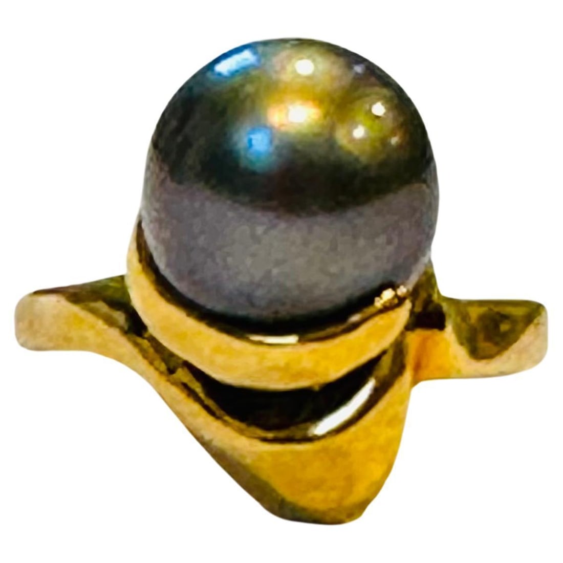 Black Tahitian Pearl 9.3 MM Cocktail Ring 18 Karat Yellow Gold - 15