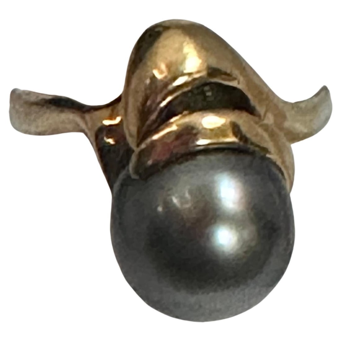 Black Tahitian Pearl 9.3 MM Cocktail Ring 18 Karat Yellow Gold - 4