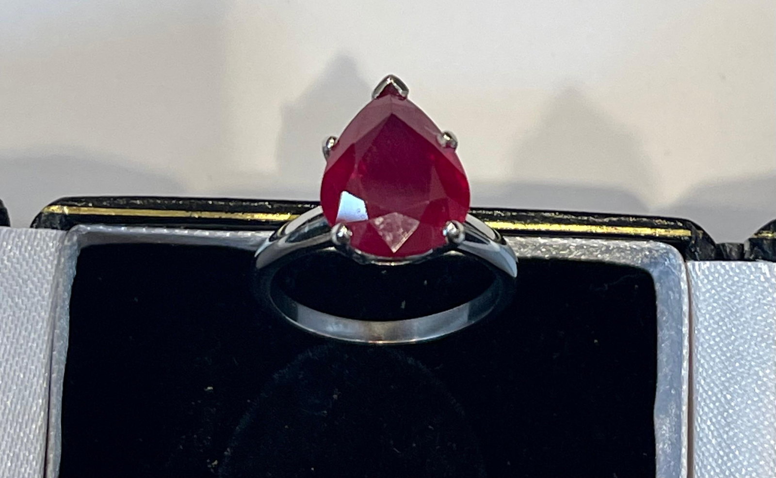 Pear Shape 4.5 Carat Treated Ruby 14 Karat White Gold Ring - 10