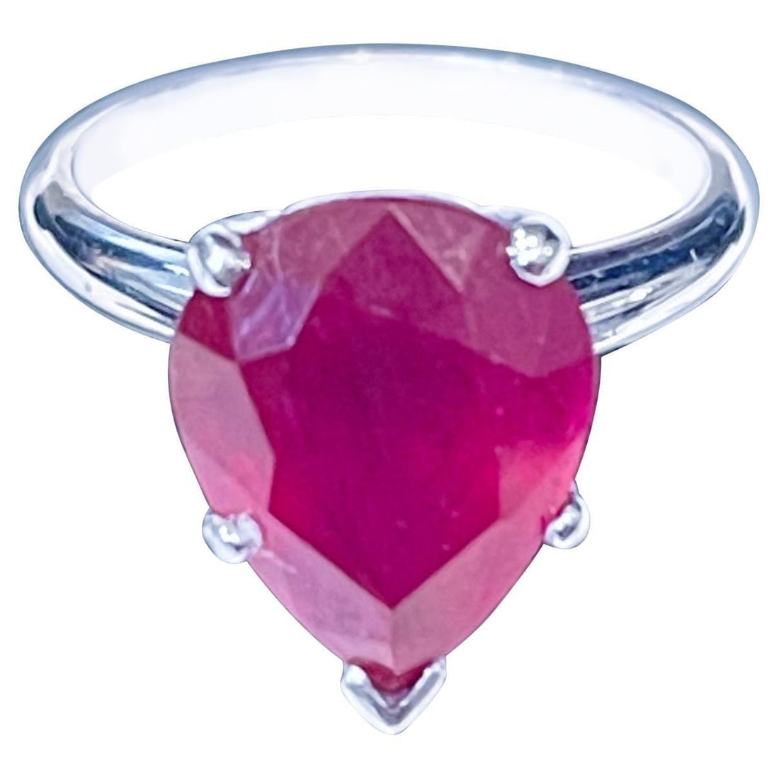 Pear Shape 4.5 Carat Treated Ruby 14 Karat White Gold Ring - 15