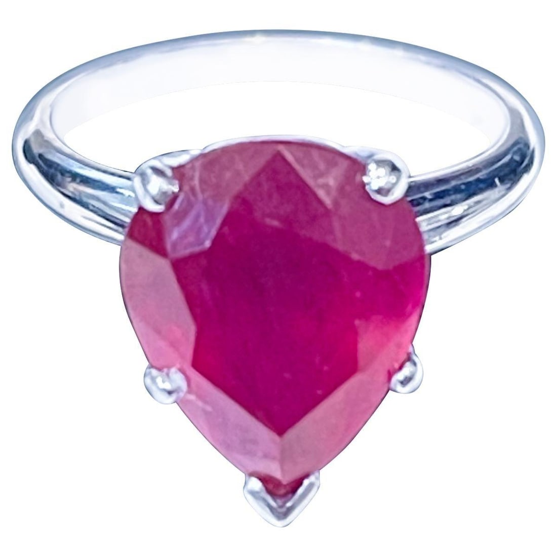 Pear Shape 4.5 Carat Treated Ruby 14 Karat White Gold Ring - 17
