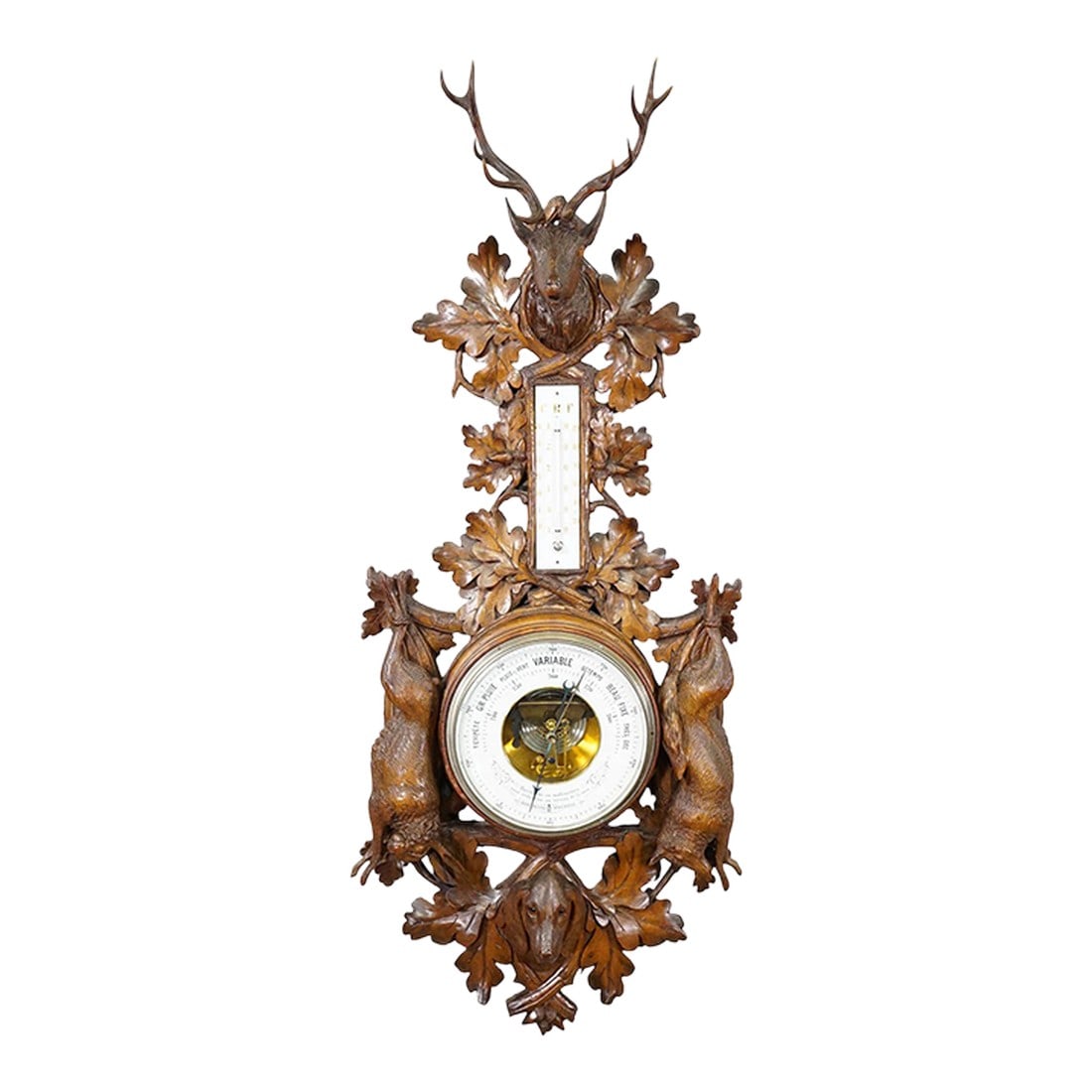 Large Wooden Carved Black Forest Weather Station With Deer (1 of 13)