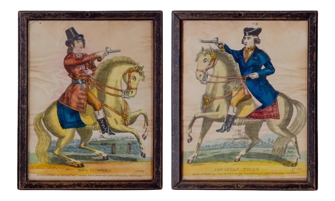 19th Century Paul Clifford & Jonathan Wilde Redington Tinsel Prints, Framed - a Pair: A pair of early 19th century tinsel prints published by J. Redington depicting Paul Clifford and Jonathan Wilde. 7 Â½ by 9 Â½ inches Condition: Alterations: Original Condition