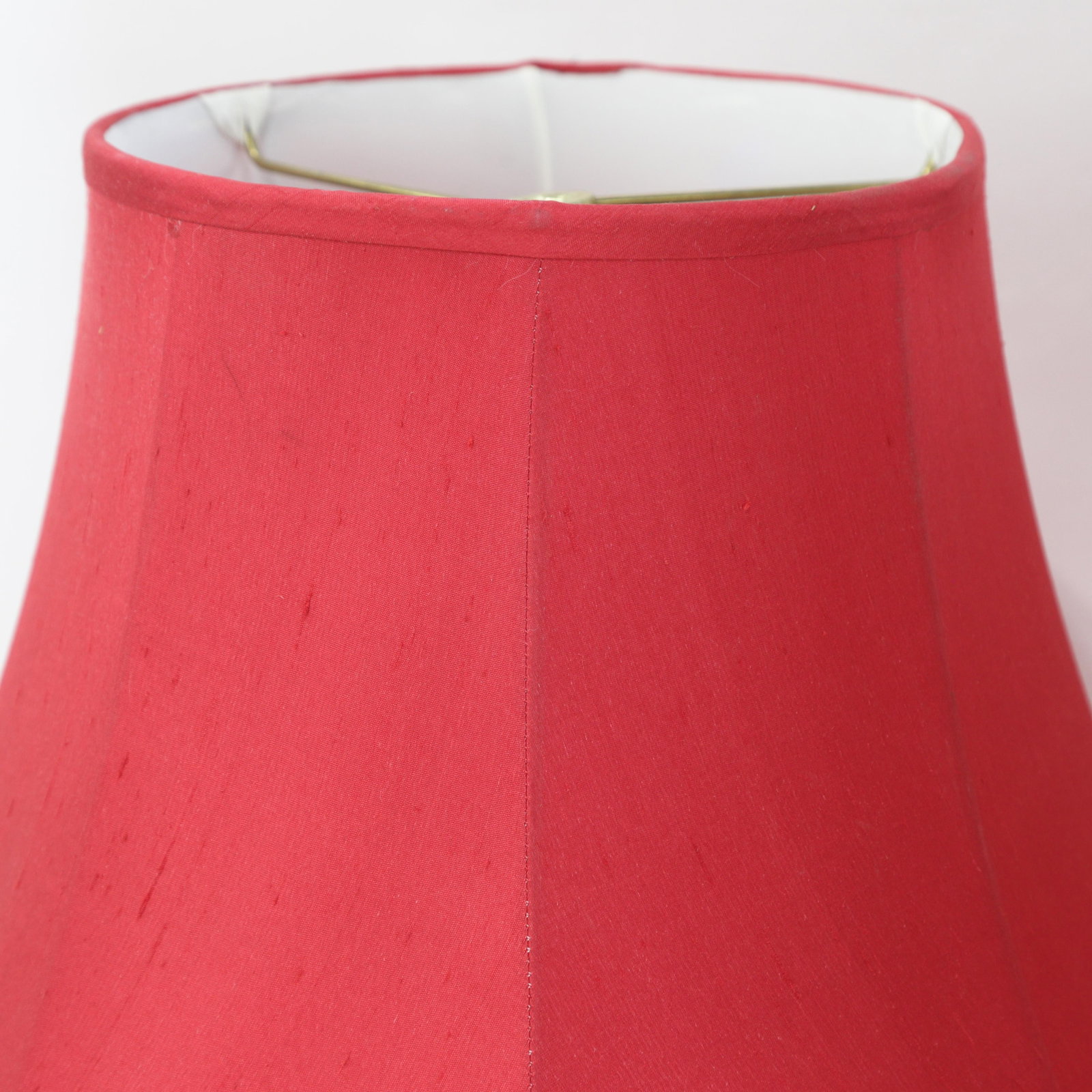 Pair of Vintage Red Textured Raw Silk Scalloped Bell Lamp Shades - 10