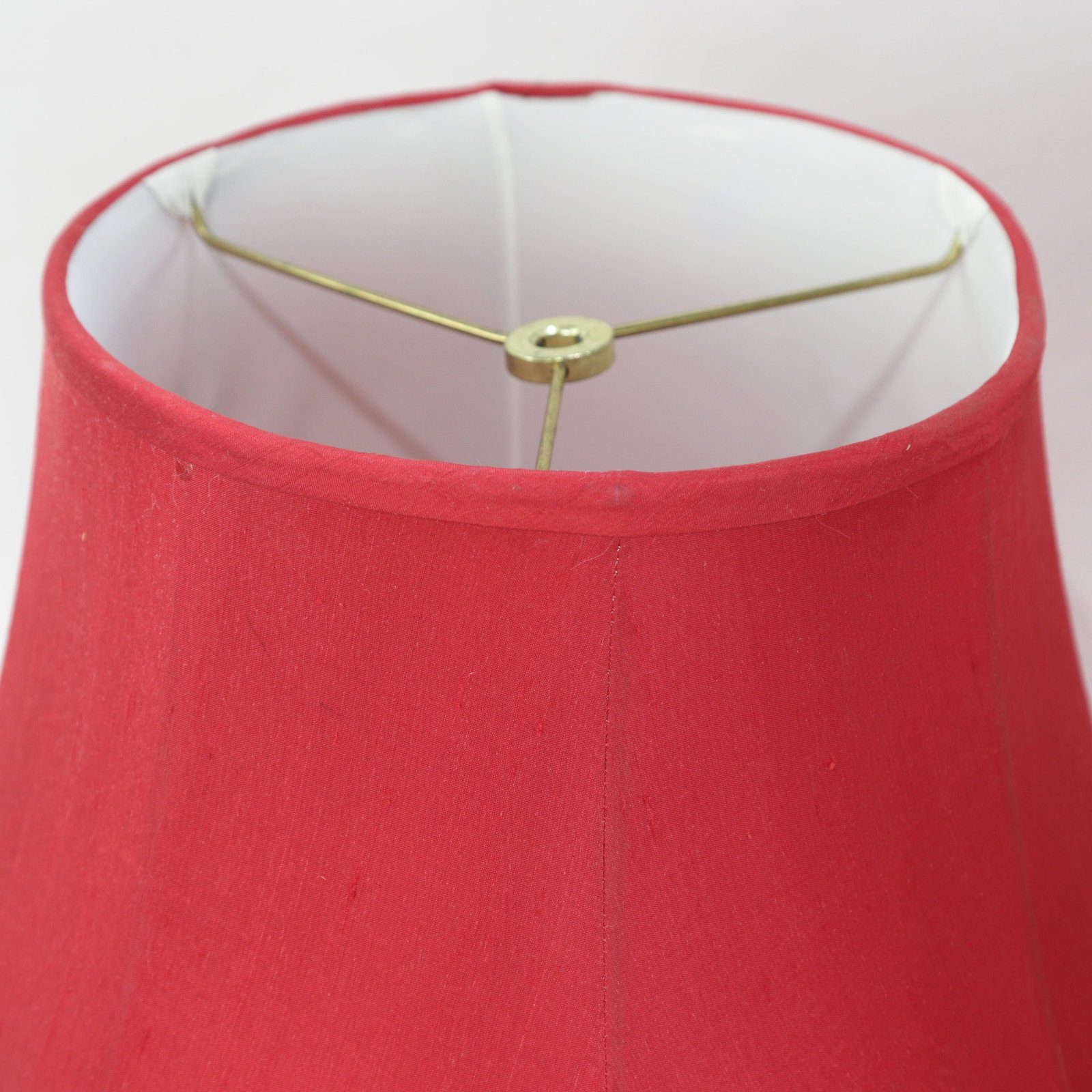 Pair of Vintage Red Textured Raw Silk Scalloped Bell Lamp Shades - 12