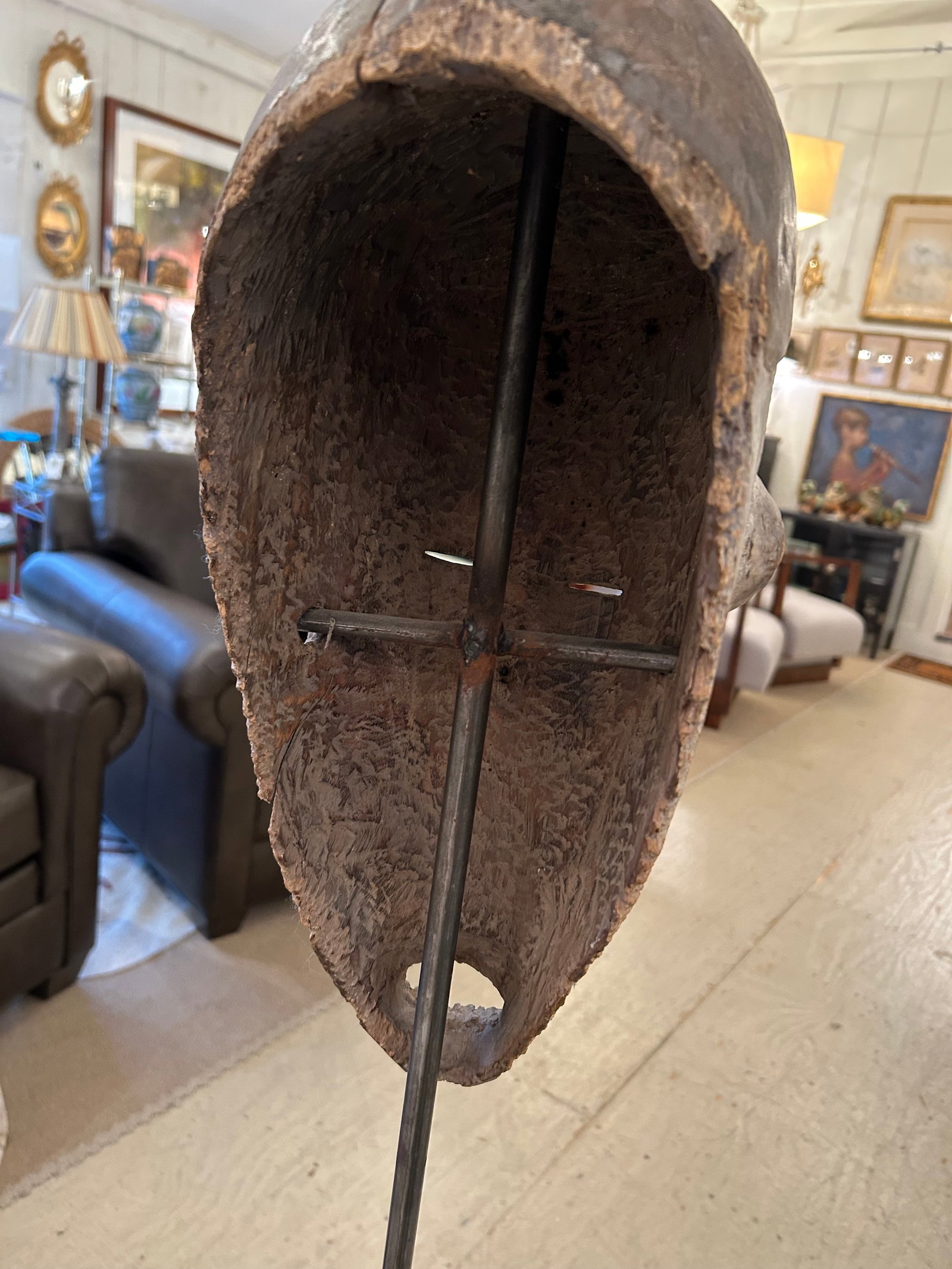 Collection of African Carved Wood Masks on Tall Custom Iron Stands - 12