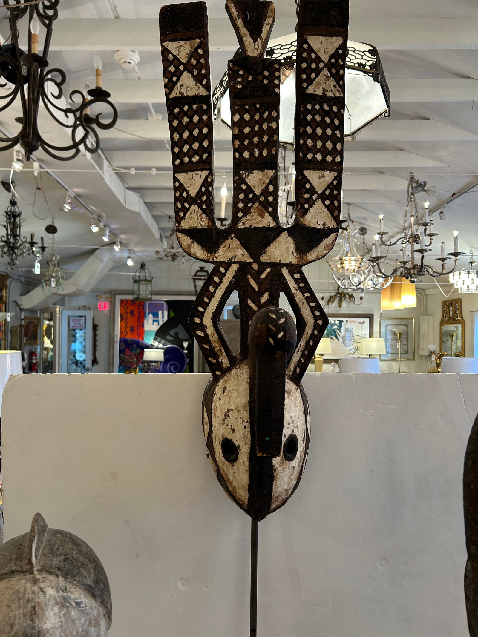 Collection of African Carved Wood Masks on Tall Custom Iron Stands - 15