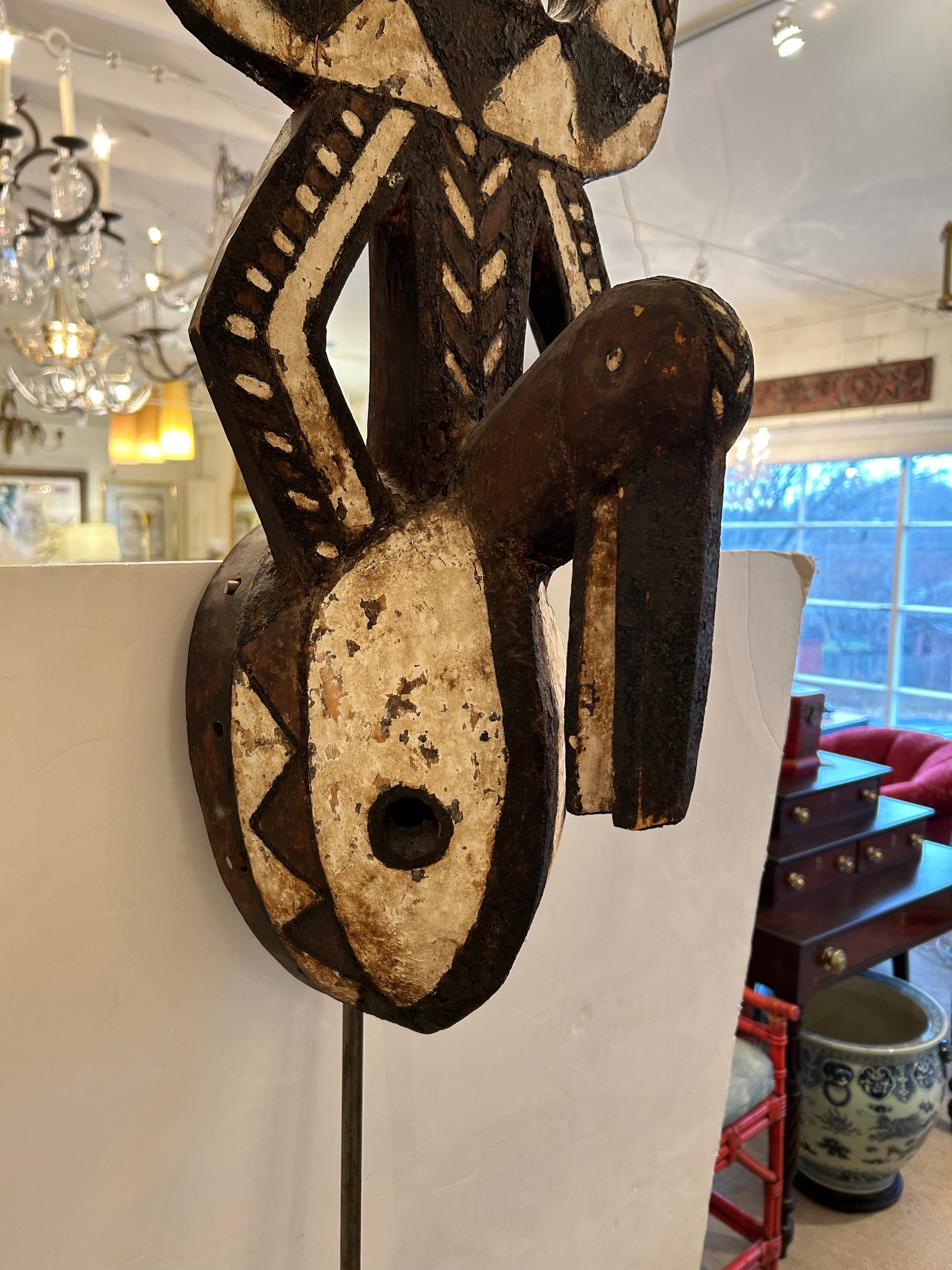 Collection of African Carved Wood Masks on Tall Custom Iron Stands - 16