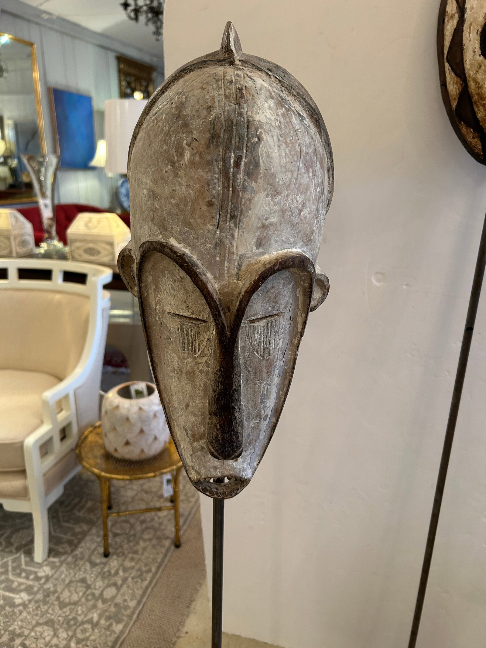 Collection of African Carved Wood Masks on Tall Custom Iron Stands - 2