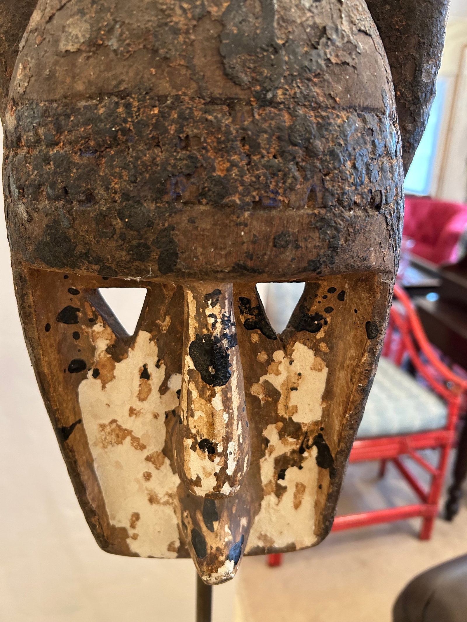 Collection of African Carved Wood Masks on Tall Custom Iron Stands - 9