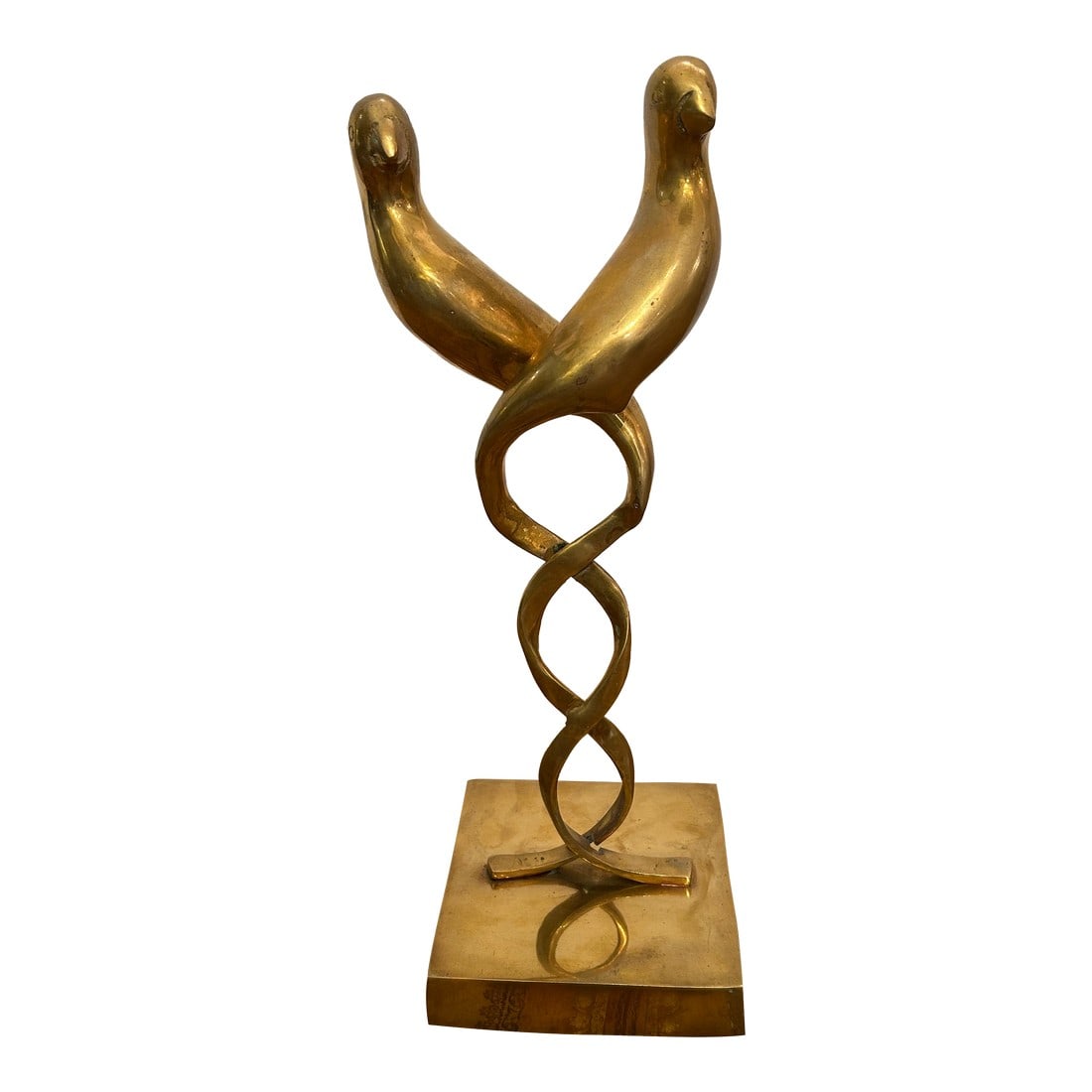 Dolbi Cashier Brass Lovebirds Sculpture: Lovely solid brass vintage art deco style collectible by Dolbi Cashier having two birds perched on a swirling intertwining branch. Condition: Alterations: Original Condition Unaltered Imperfections: