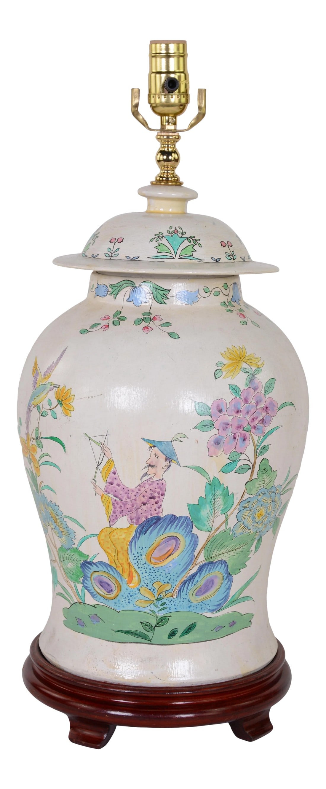 Hand Painted Chinoiseries Style Jar Table Lamp: vintage Hand painted chinoiseries style Jar table lamp. sizeï¼š9.6" * 23" Condition: Alterations: Original Condition Unaltered Imperfections: Some Imperfections Condition Notes: In