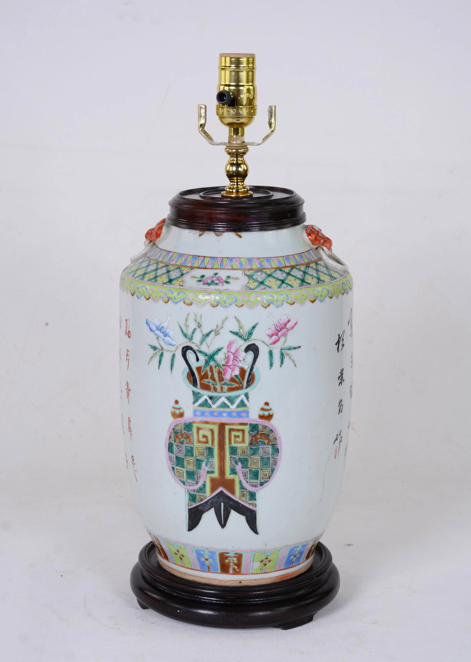 Chinese Antique Famille Rose Porcelain Vase Table Lamp - 4