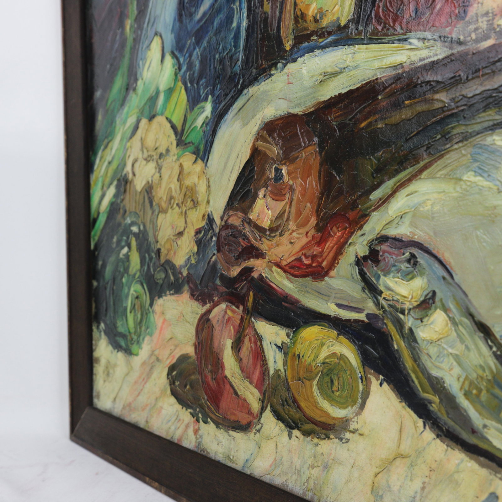 Nandor Vagh Weinmann Original Still Life Oil Painting - Fish, Fruit, and Blue Jug - 11