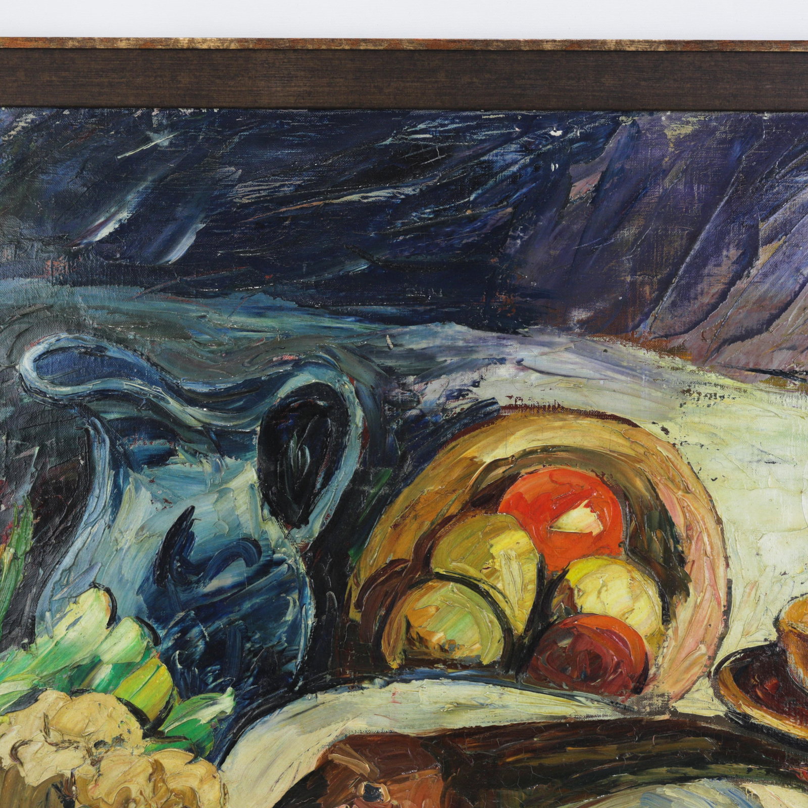 Nandor Vagh Weinmann Original Still Life Oil Painting - Fish, Fruit, and Blue Jug - 8