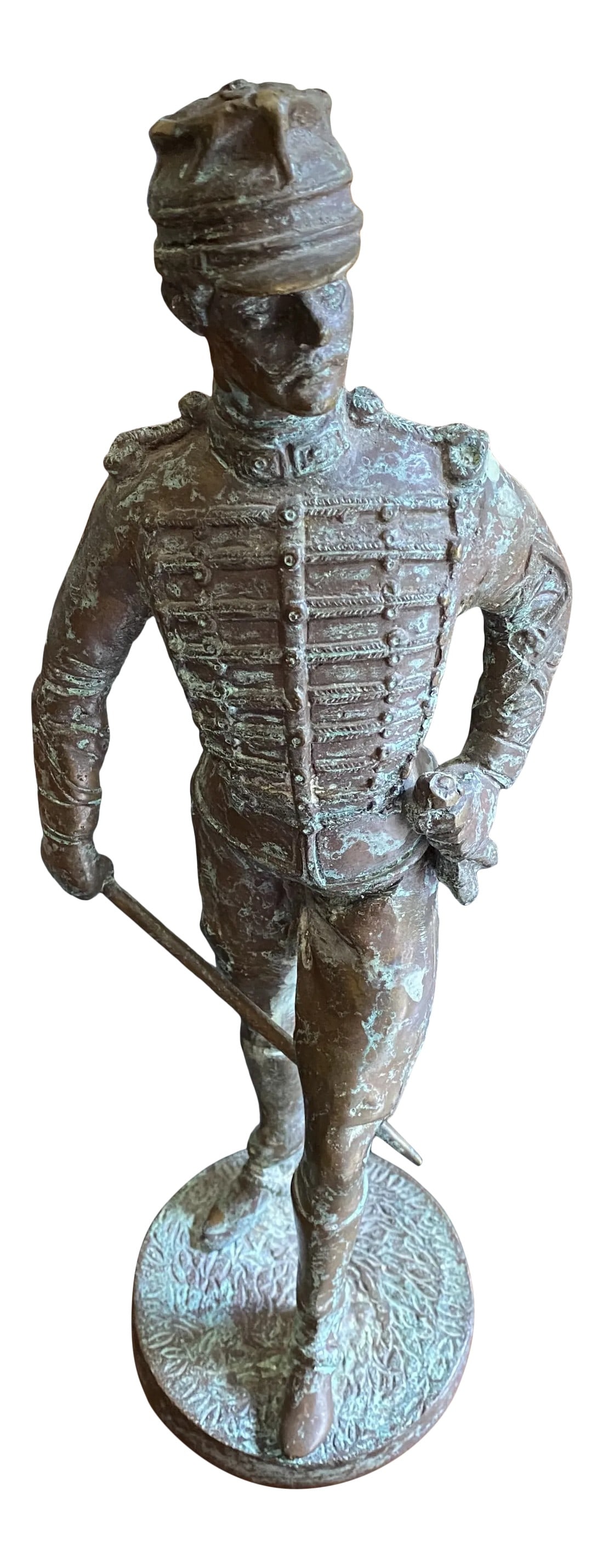 1970s Military Soldier Bronze Sculpture on Stand: Cool military solder desk decoration. In great sturdy vintage condition. Great for the interior designer. Condition: Alterations: Original Condition Unaltered Imperfections: Some Imperfections Conditi