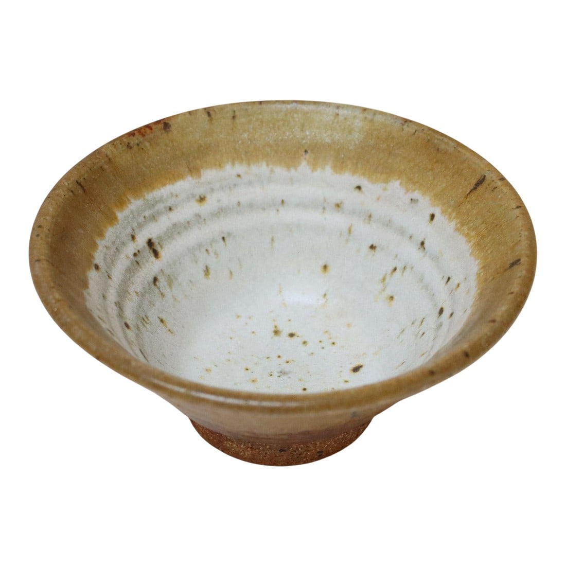 Petite Vintage Ochre Studio Pottery Bowl by Deanna Nichols: Small round studio ceramic bowl by ceramicist, Deanna Nichols (b. 1942-2017, Missouri). Holding a BFA from Kansas City Art Institute (1965) and an MFA form Claremont Graduate University in California