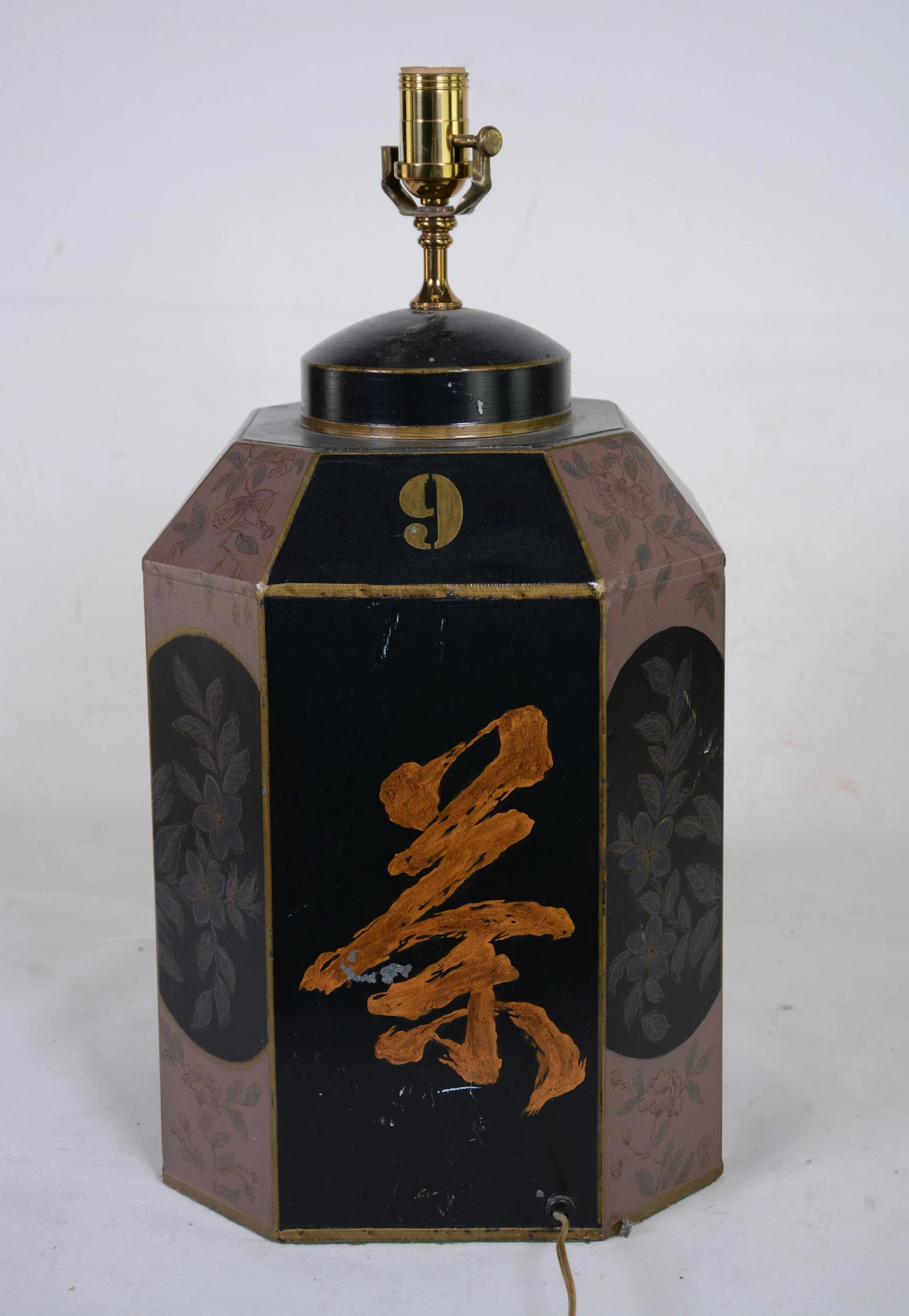 Vintage Hand-Painted English-Style Chinese Export Tea Caddy Table Lamp - a Pair - 10