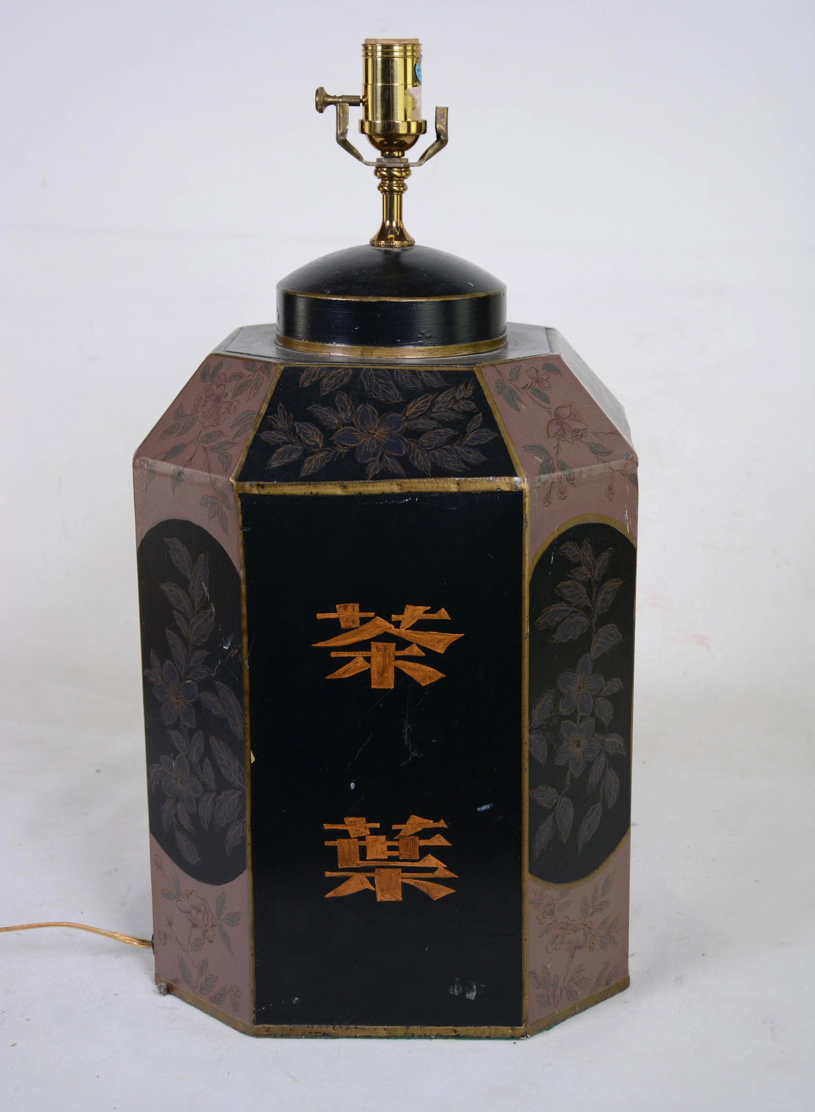 Vintage Hand-Painted English-Style Chinese Export Tea Caddy Table Lamp - a Pair - 11