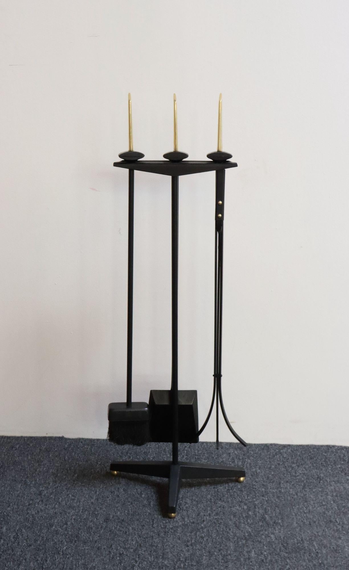 Mid-Century Modern Polished Brass and Iron Fireplace Tool Set by Donald Deskey - 7