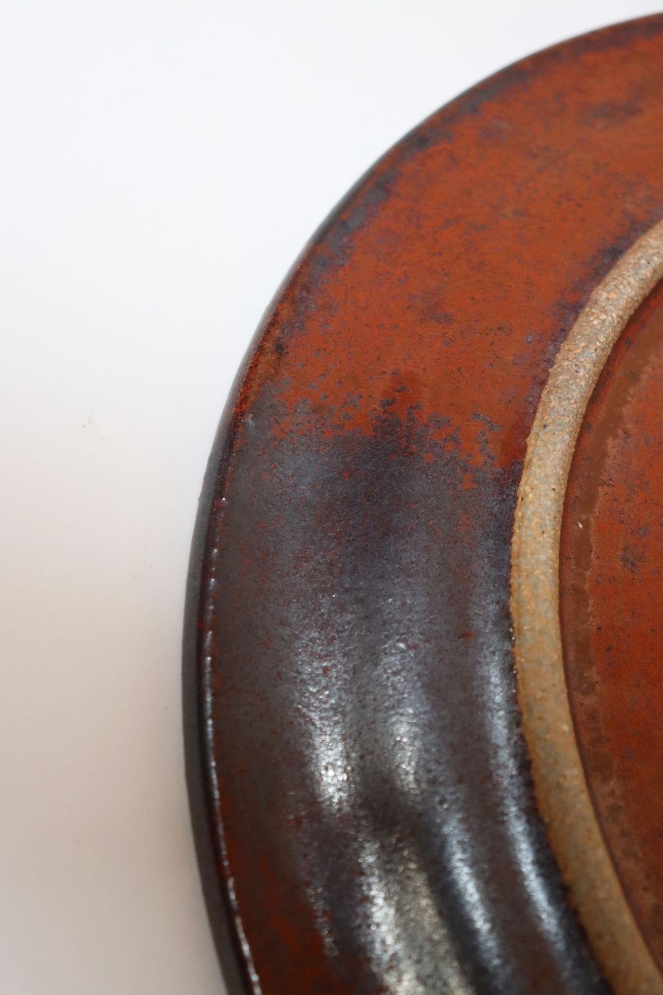 Vintage Studio Pottery Charger in Metallic Gray and Red Glaze by Deanna Nichols - 14