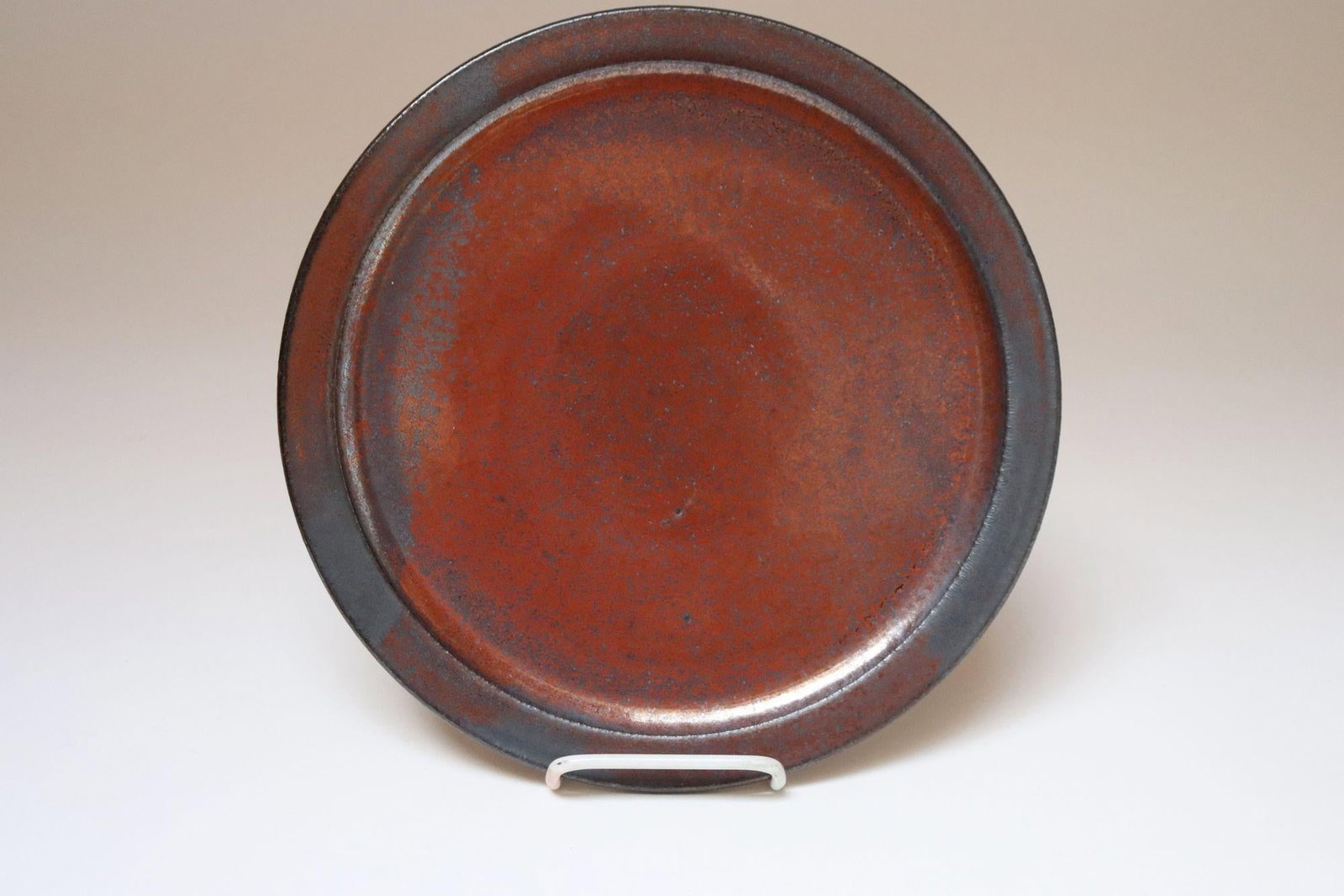 Vintage Studio Pottery Charger in Metallic Gray and Red Glaze by Deanna Nichols - 2