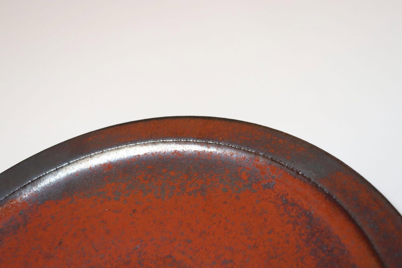 Vintage Studio Pottery Charger in Metallic Gray and Red Glaze by Deanna Nichols - 9