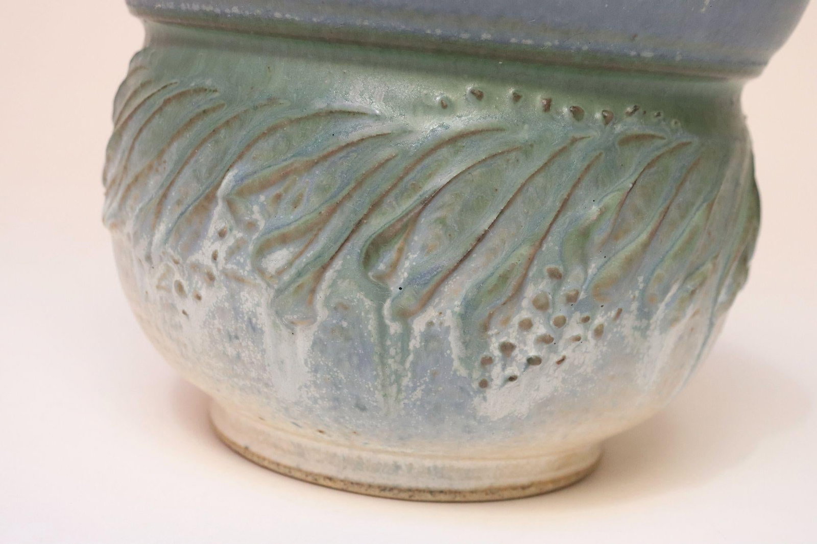 Petite Vintage Green and Blue Incised Ceramic Planter Vase by Deanna Nichols - 10