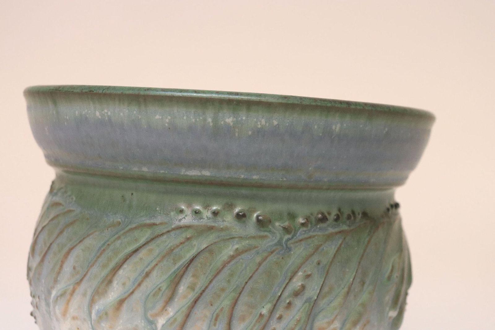 Petite Vintage Green and Blue Incised Ceramic Planter Vase by Deanna Nichols - 12