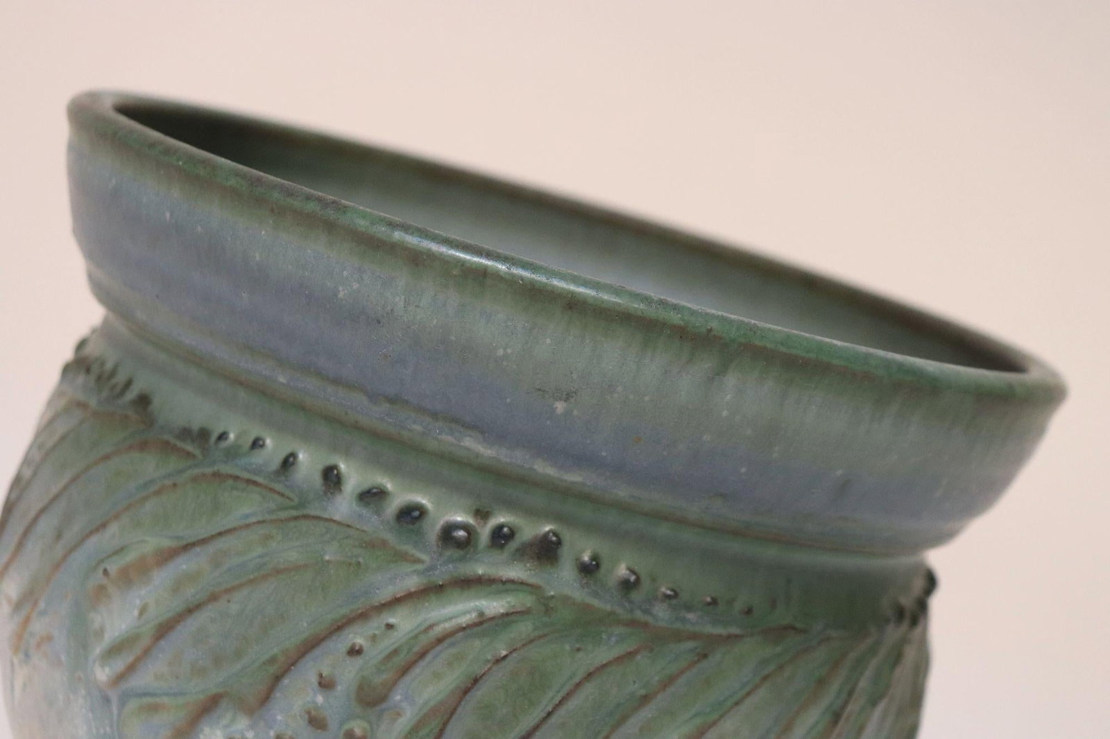 Petite Vintage Green and Blue Incised Ceramic Planter Vase by Deanna Nichols - 14