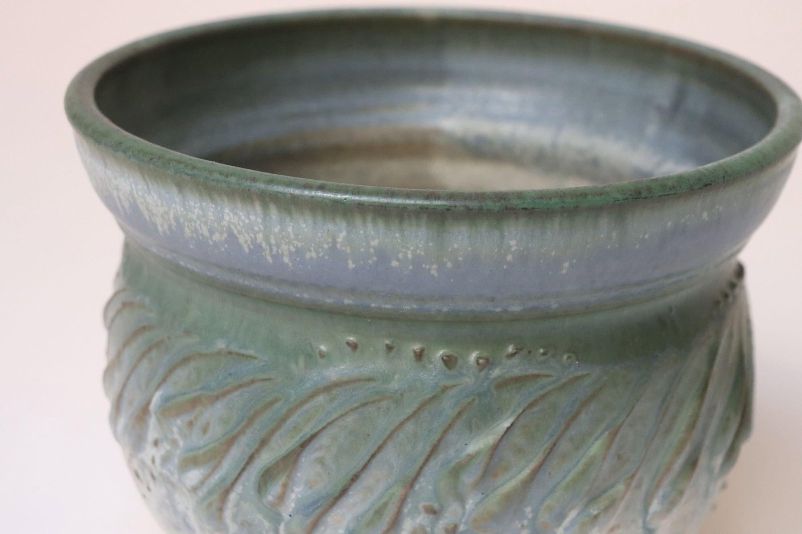 Petite Vintage Green and Blue Incised Ceramic Planter Vase by Deanna Nichols - 15