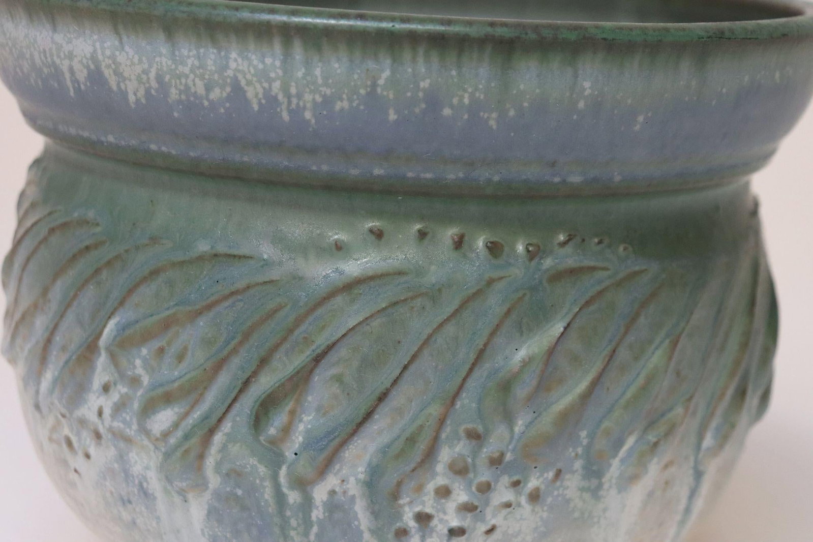Petite Vintage Green and Blue Incised Ceramic Planter Vase by Deanna Nichols - 16