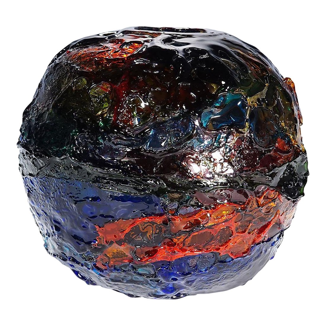 Large Spherical Vase Geacolor by Gae Aulenti for Venini, Murano, 1997: Large Spherical Vase Geacolor by Gae Aulenti for Venini, Murano, 1997 A rare sculptural art glass vase of the Geacolor series made of colorless glass with multicolored fused glass in bold relief. Desi