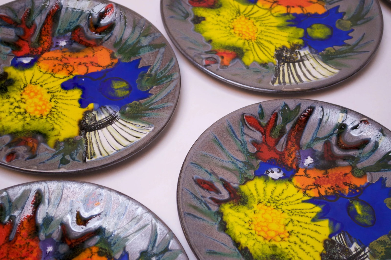 Vintage French Porcelain Enamel 'Floral' Cake Plates - Set of 8 - 11